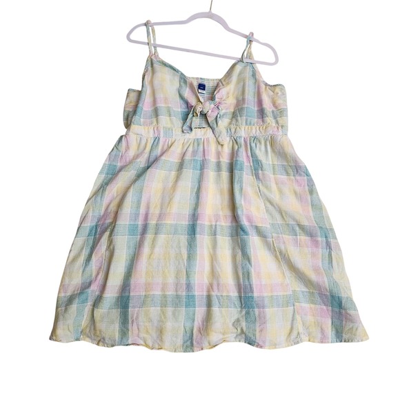 Old Navy‎ Pastel Plaid Tie Front Sleeveless Dress XXL Summer Casual linen-blend - Picture 1 of 12